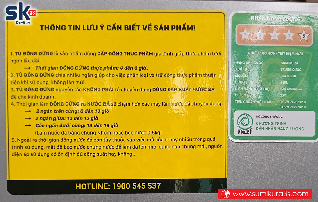 Tem lưu ý tủ đông Sumikura