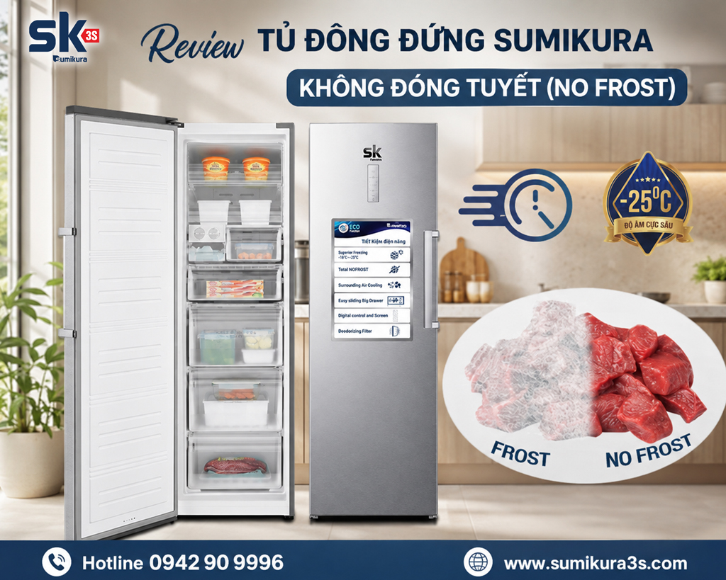 Review tủ đông đứng Sumikura không đóng tuyết (No Frost)